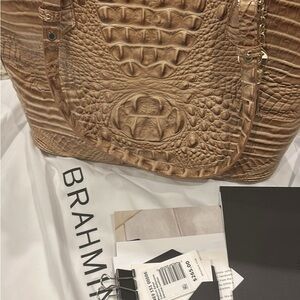 Brahmin Tan Embossed Leather Tote Bag